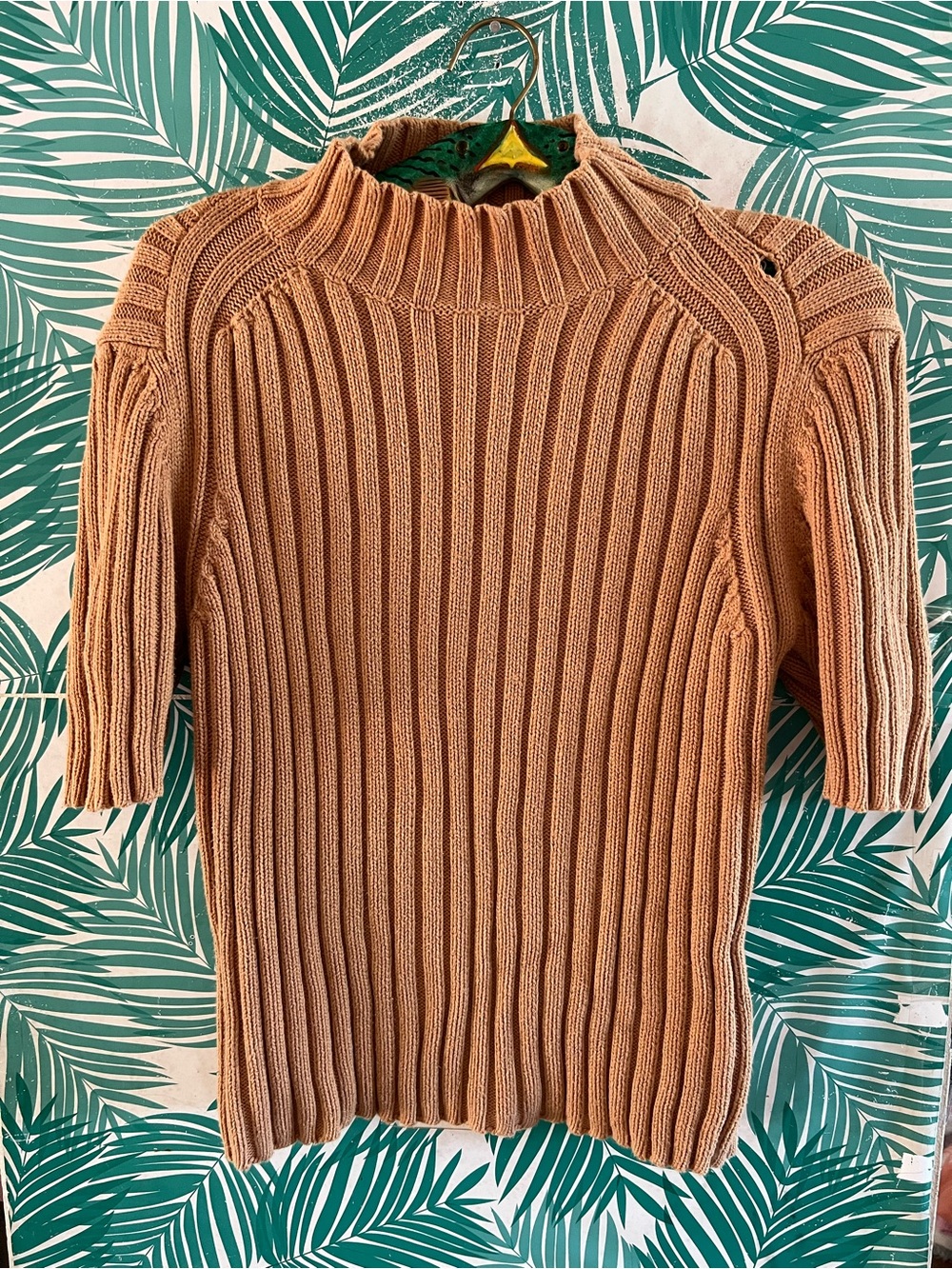 St. John's Bay Ribbed Turtleneck Short-Sleeve Sweater in Camel Sz xl